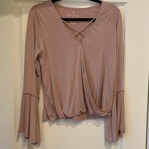 AEO Soft & Sexy Bell Sleeve V - Neck Top Pink